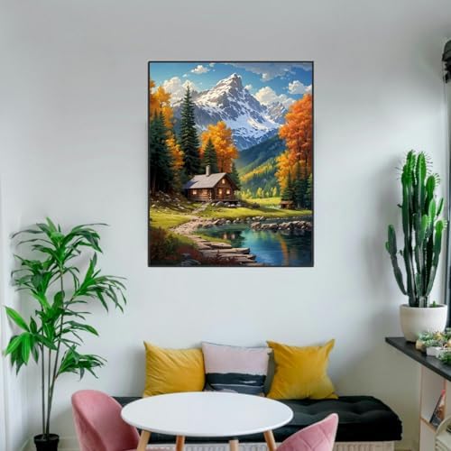 Mountain Paint By Numbers Kit For Adults Beginner Cabin Adult Paint By Number Kits On Canvas Mountain Oil Painting Kit For Beginners Adults' Paint-By-Number Kits For Gift Home Wall Decor 16x20 Inch - Image 3