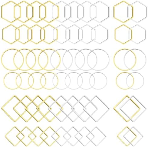 Oubaka 120pcs Beading Hoop Earrings,3 Shapes Earrings Findings Hoops Open Bezel Pendant Frame Hypoallergenic Square Hexagon Round Earring Findings for DIY Craft,Earring Necklace(Gold&Silver) by Oubaka