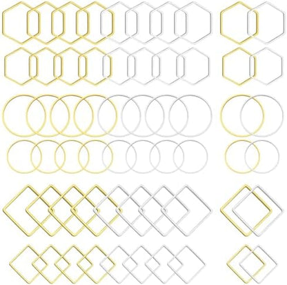 Oubaka 120pcs Beading Hoop Earrings,3 Shapes Earrings Findings Hoops Open Bezel Pendant Frame Hypoallergenic Square Hexagon Round Earring Findings for DIY Craft,Earring Necklace(Gold&Silver) by Oubaka