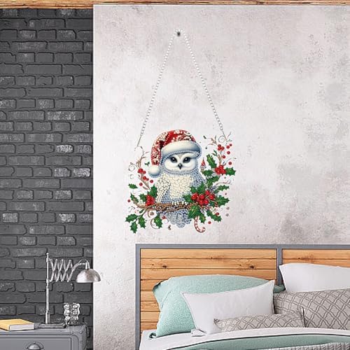 Auremi Christmas Diamond Art Painting Pendant Kits with Chain,5D Owl Diamond Art Hanging Kit DIY Diamond Crystal Window Door Hanging Pendant Kit for Adults Gift Wall Decor - Image 4