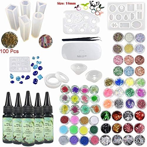 UV Resin Crystal Clear for Jewelry Making 12 Molds for DIY Crafts Pendants Rings Earrings Bracelets with Portable Lamp & Tweezers, 60 Decorations (Shining Glitter & Flowers & Colorful Marble Pieces) by VidaRosa