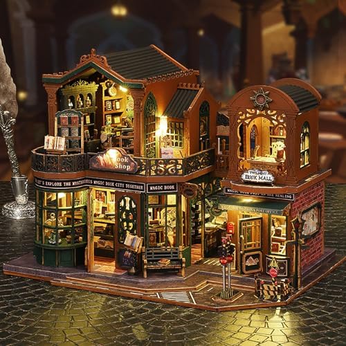 DIY Book Nook Kit - DIY Miniature Dolls House Kit with Furniture and LED Light, 3D Puzzle Wooden Art Bookends, Model Kits for Adults to Build (Twilight Bookstore) - Image 5