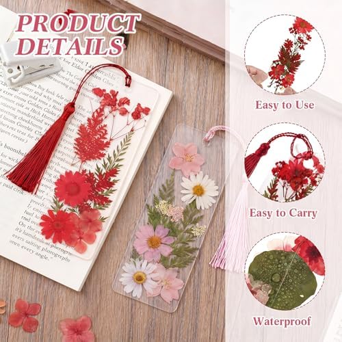 Fuyoooo 61 Pcs Pressed Flower Bookmark Kit,Red Pink Blue,2 x 6 Inch - Image 4