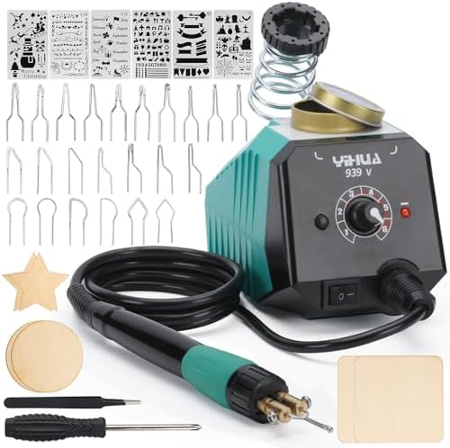 YIHUA 939-V Wood Burning Pen Wood Burning Kit with 23 Wire Nibs, Detachable Wood Burning Pen, 6 Wood Pieces, 6 Stencils, Tweezers Used as Wood Burning Tool by YIHUA