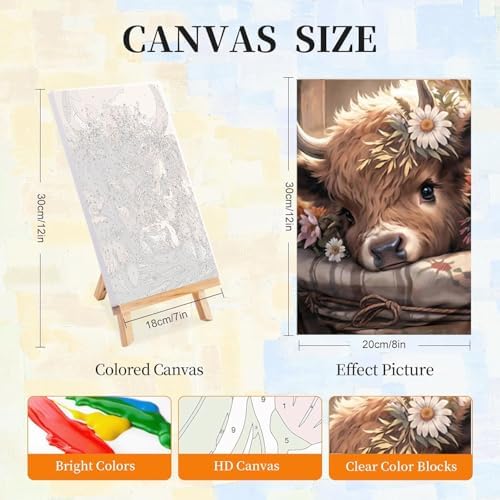 LWZAYS 4 Pack Framed Paint by Numbers Kit for Adults with Wooden Easel - Cow Easy Paint by Numbers with Frame for Beginners, Adult Paint by Number Kits Framed Canvas for Home Decor Gift 8x12 Inch - Image 2