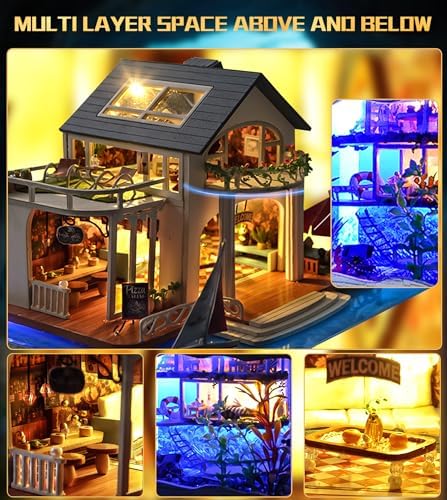 Spilay Miniature Dollhouse Kit with Furniture,DIY Dollhouse Kit Mini Modern Villa Model Plus Dust Cover and Music Box,1:24 Scale Creative Room Idea for Adult Birthday Gift(Hawaii Impression) - Image 4