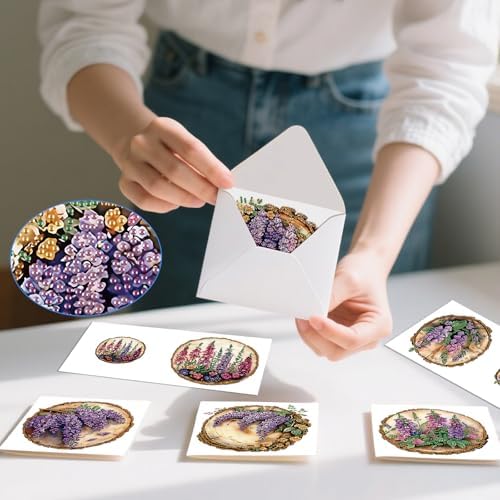 6pcs Diamond Painting Greeting Card with envelopes, DIY Stump and lavender Diamond Art Greeting Card for Blessing and Wish Special Shaped Arts Crafts for Christmas Birthday Thanksgiving Day Holiday - Image 7