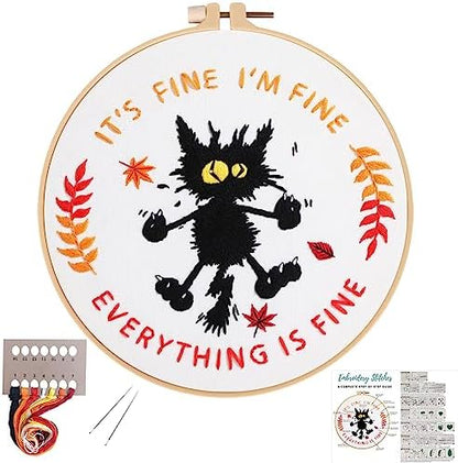 Louise Maelys Everything is Fine Embroidery Kit for Beginners Cat DIY by LouiseMaelys