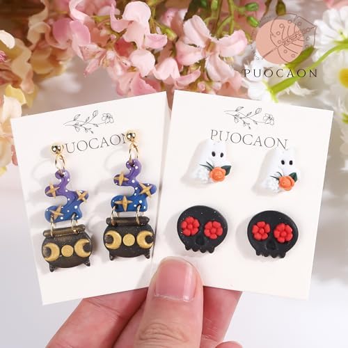 Puocaon Halloween Polymer Clay Cutters - 18 Pcs Horror Ghost Bat Halloween Clay Cutters for Polymer Earrings Jewelry Making Thriller Movie Design - Image 6