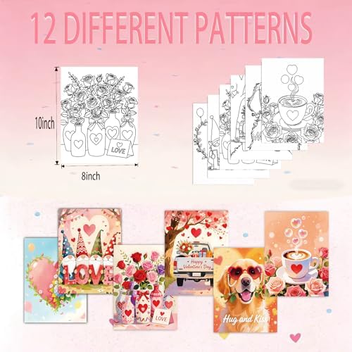 Niteform 6 Packs Valentine's Day Pre Drawn Canvas to Paint， 8x10 in Pre Printed Canvas Boards, Pre Stretched Outline Painting Kits for Beginners, Adults, Party Favors & Romantic Craft Activities - Image 2