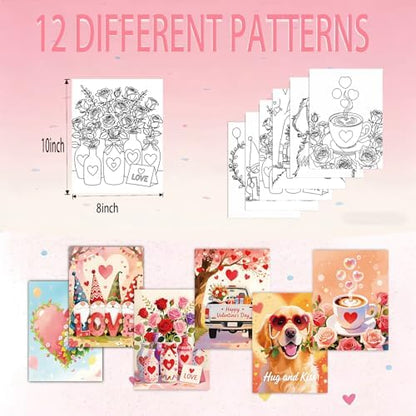 Niteform 6 Packs Valentine's Day Pre Drawn Canvas to Paint， 8x10 in Pre Printed Canvas Boards, Pre Stretched Outline Painting Kits for Beginners, Adults, Party Favors & Romantic Craft Activities - Image 2