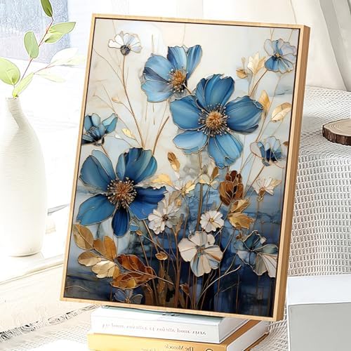 JATOK Paint by Numbers Kit for Adults, Blue Floral Elegance, 16 x 20 in - Image 5
