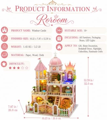 Roroom DIY Miniature House Kit, Pink Princess Castle Dollhouse Kit - Image 2