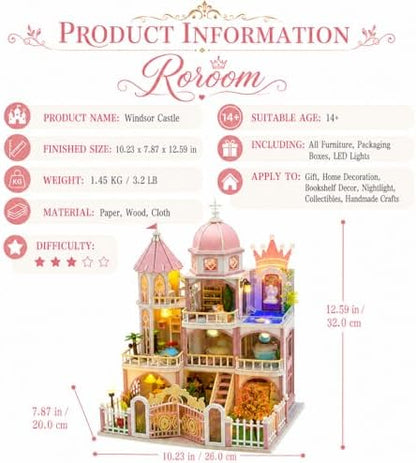 Roroom DIY Miniature House Kit, Pink Princess Castle Dollhouse Kit - Image 2