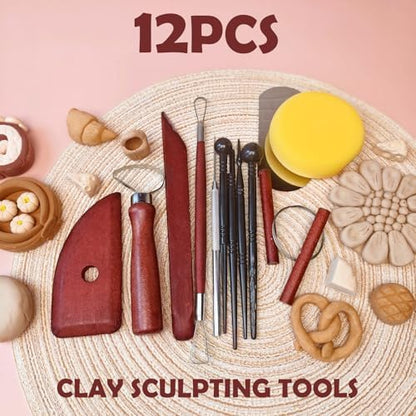 12PCS Pottery Tools Kit, Polymer Clay Tools Set for Sculpting, Air Dry Clay Tools, Ceramic Tools for Carving, Modeling, Molding, Shaping, Dotting, Trimming, Arts Crafts Supplies, Adults, Beginners - Image 5