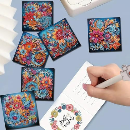 DIY Diamond Greeting Cards Set, 5D DIY Diamond Art Painting Festival Style Greeting Card, DIY Christmas Card Making Kits for Family Friends Handmade Gift-#13-6PC Flowers - Image 3
