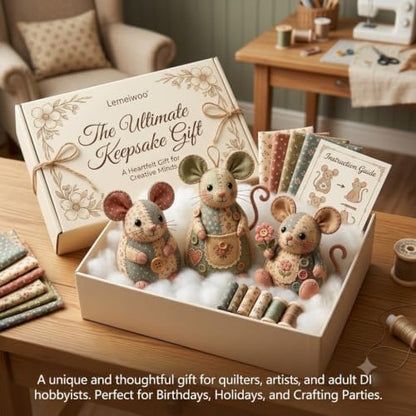 Lemeiwoo Patchwork Mouse DIY Kit, Handmade Sewing Craft Kit for Adults, Vintage Cottagecore Animal Quilting Project, Complete Fabric Mouse Making Set for Beginners, Hobbyists & Craft Lovers Gift (A) - Image 4