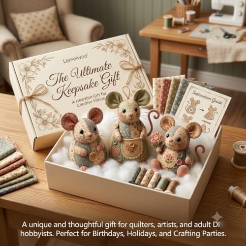 Lemeiwoo Patchwork Mouse DIY Kit, Handmade Sewing Craft Kit for Adults, Vintage Cottagecore Animal Quilting Project, Complete Fabric Mouse Making Set for Beginners, Hobbyists & Craft Lovers Gift (B) - Image 4