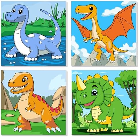MVVMTOP 4 Pack Paint by Numbers Kit for Adults Beginner with Wooden Frame, Easy DIY Dragon Acrylic on Canvas Paint Painting Kits, for Home Wall Decoration Arts Crafts 7.8x7.8inch by MVVMTOP