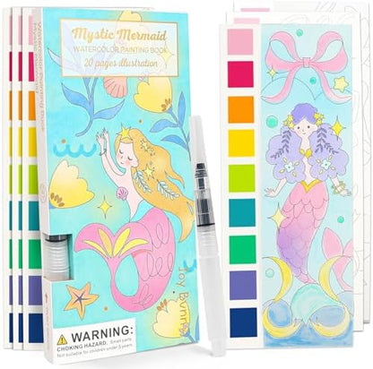 ROOCHKD Watercolor Painting Coloring Books Pocket Watercolor Paint Bookmarks, Mess Free Paint with Water Set, Travel Class Activities Art Party Favors Exchange Birthday Gifts for Kids (Mystic meraid) by ROOCHKD