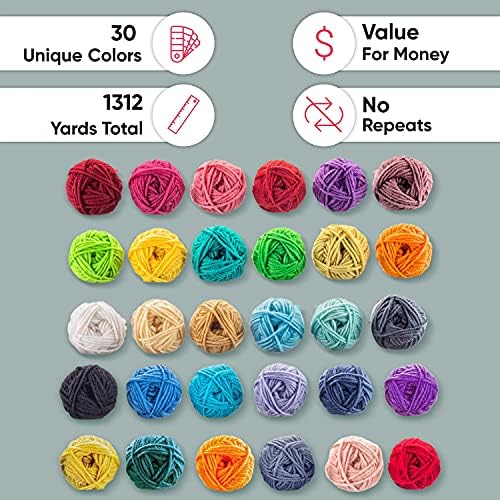 CRAFTISS 30 of 20g/0.7Oz Acrylic Yarn Mini Skeins - 1300 Yards of Soft Yarn for Crocheting and Knitting Craft Project, Assorted Starter Crochet Bulk Kit for Adults and Kids - Mothers Day Gift - Image 5