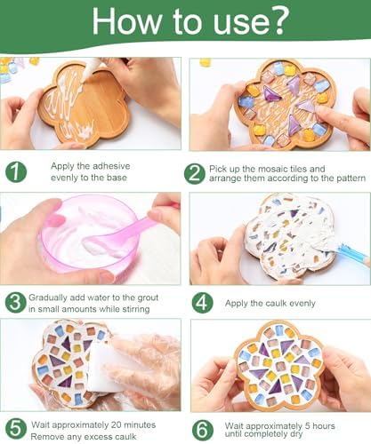 Kids Mosaic Coaster Kit – 4-Pack, Non-Toxic Crafts Ages 6-12 - Image 5
