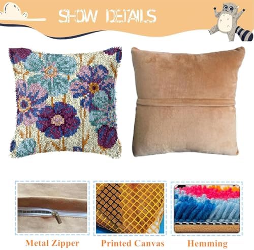 Daisy Flower Latch Hook Kits for Adults Beginners, Pre-Printed 17“ X 17" - Image 4