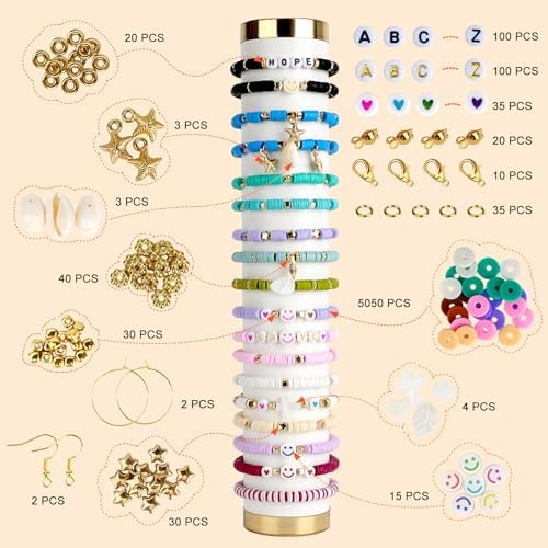 JQEEYGV 5500pcs Clay Beads Bracelet Making Kit 24 Colors Flat Preppy Beads - Image 2