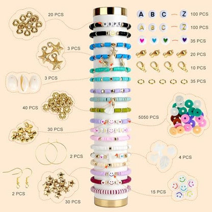 JQEEYGV 5500pcs Clay Beads Bracelet Making Kit 24 Colors Flat Preppy Beads - Image 2