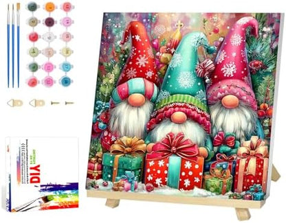 Reivworl Christmas Framed Paint by Numbers Kit for Adults with Wooden Easel, Gnome Paint by Numbers, Painting by Number for Home Decor 16X20 Inch with Gifts Box by Reivworl