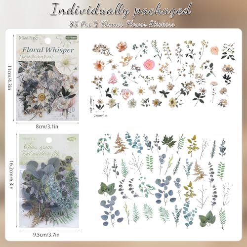 85-Piece Floral Scrapbook Stickers, Self-Adhesive Daisy Camellia - Image 2