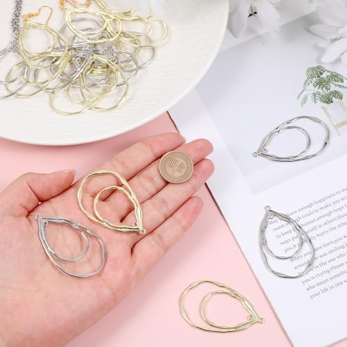20 Pcs Teardrop Open Back Bezel Charms Pendants, 2 Colors Alloy Hollow Frame Open Back Teardrop Hollow Pendant Bezels for DIY Resin Epoxy Jewelry Making, Pressed Flower Craft (Gold, Silver) - Image 4