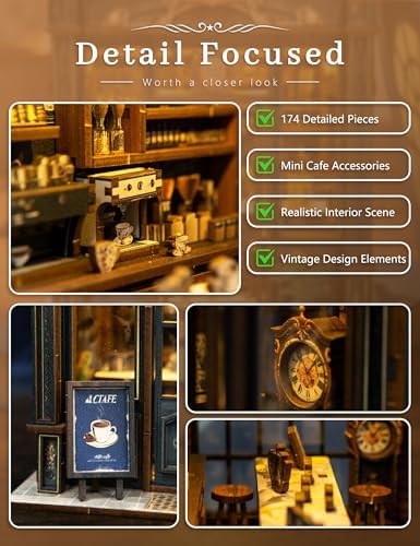 BOOZUU Coffee Shop Book Nook Kit with Light, Medieval Cafe Bookshelf Insert - Image 6