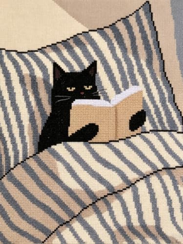 Black Cat Reading Book Stamped Cross Stitch Kits for Beginner 12x16 Inch by Mosaflare