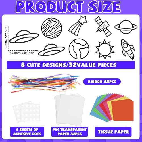 Lonfliness 32 Sets Solar System Suncatchers Crafts Kit DIY Outer Space Window Stained Glass Effect Paper Planet Home School Classroom Decoration Art Craft Creative Activity Project Gift Favor - Image 2
