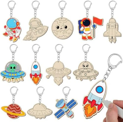 Trnayi 36 Pcs Outer Space Wood Keychain Color Your Own DIY Craft by Trnayi