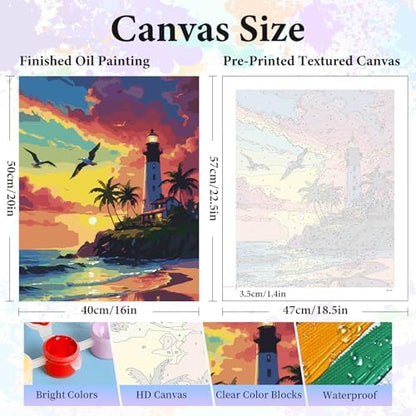 Paint by Numbers Kit for Adults, Lighthouse Number Painting Canvas Kit - Image 3