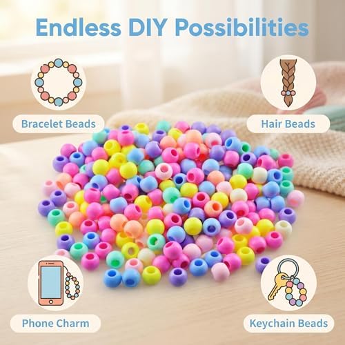 Large Hole Beads Carabiner Bag Charm Beads 240pcs 12mm Jumbo Hair Bead Acrylic Big Hole 5.5mm Macrame Chunky Bead with Large Holes for Keychain Bag Charm - Image 2