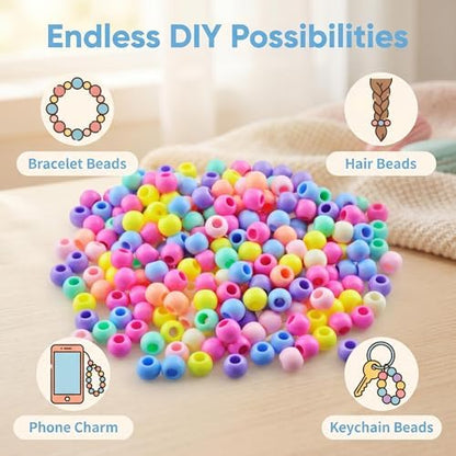 Large Hole Beads Carabiner Bag Charm Beads 240pcs 12mm Jumbo Hair Bead Acrylic Big Hole 5.5mm Macrame Chunky Bead with Large Holes for Keychain Bag Charm - Image 2