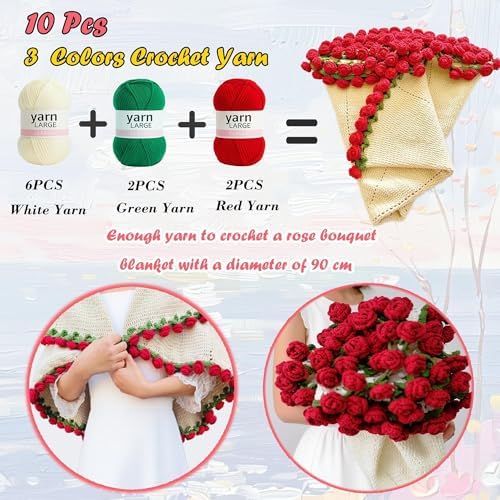Yarniss Rose Crochet Blanket Kit for Beginners, Yarn & Video Tutorial - Image 3