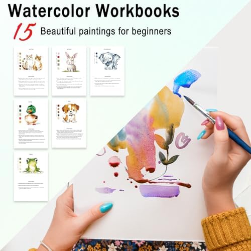 Watercolor Workbooks Animals, 15 Beautiful Paintings for Water Color Book Adult, Watercolor Coloring Book for Beginners, Watercolor Workbook for Adults Teens (Without Palette, Animals) - Image 2