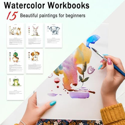 Watercolor Workbooks Animals, 15 Beautiful Paintings for Water Color Book Adult, Watercolor Coloring Book for Beginners, Watercolor Workbook for Adults Teens (Without Palette, Animals) - Image 2