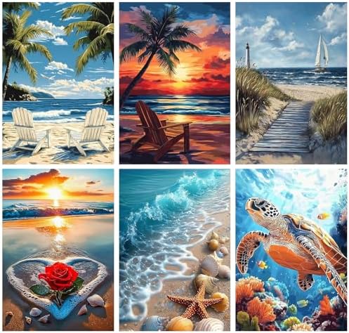 PHANTASYART 6 Pack Beach Paint by Numbers Kit for Adults Beginners 8x12inch by PHANTASYART