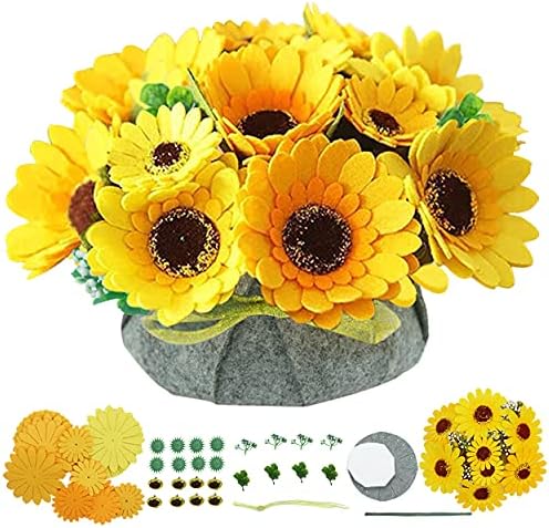 BAZIMA DIY Felt Flower Art Craft Kit, DIY Sunflower Pot Bonsai Kit, Floral Gifts, Beginner Craft Kit, Arrange Pre-Cut Flowers and Foliage by BAZIMA+ALICE