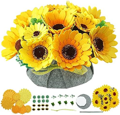 BAZIMA DIY Felt Flower Art Craft Kit, DIY Sunflower Pot Bonsai Kit, Floral Gifts, Beginner Craft Kit, Arrange Pre-Cut Flowers and Foliage by BAZIMA+ALICE