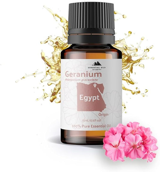 Nature Packaged Geranium Essential Oil - Direct from Egypt Nile Delta - Pure Essential Oils for Body, Skincare & Balance - Natural Aceite de Geranio - 100% Pure Therapeutic Grade (15ml)