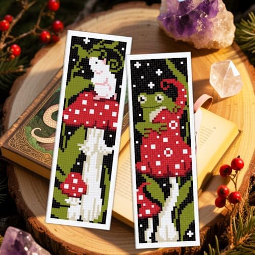 ACRNIGHEET 6PCS Stamped Cross Stitch Bookmark Kit for Beginners Mushroom - Image 5