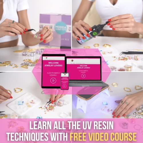 MODDA UV Resin Jewelry Making Kit, UV Lamp & Video Course Included, DIY Resin Kit for Adults, Teen Girls, Beginners with Molds, Glitters & Accessories - Image 2