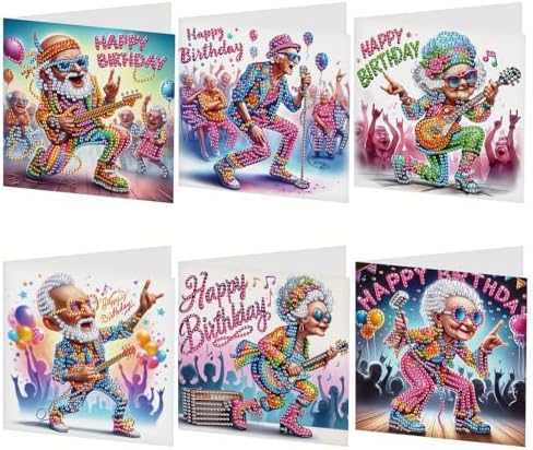 Tontut 6 Pieces Diamond Art Painted Greeting Cards, Trendy Music Elderly 5D DIY Special Shape Diamond Card Creative Gifts, Christmas Thanksgiving Greeting Cards Congratulation by Tontut