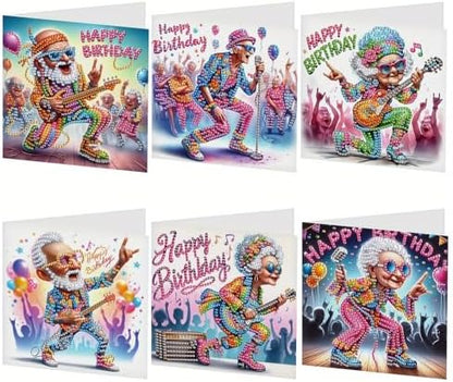 Tontut 6 Pieces Diamond Art Painted Greeting Cards, Trendy Music Elderly 5D DIY Special Shape Diamond Card Creative Gifts, Christmas Thanksgiving Greeting Cards Congratulation by Tontut